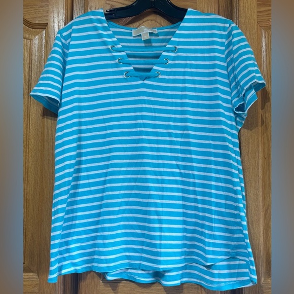 Michael Kors Blue and White Short Sleeve Plus Size T-Shirt XL - Picture 1 of 5